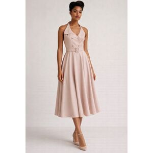 Burberry Vintage Pink Double Breasted Halter Top A-Line Dress